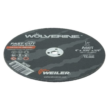 Weiler Type 1, 4 in Dia, 0.035 in Thick, Aluminum Oxide, 60 Grit 56165